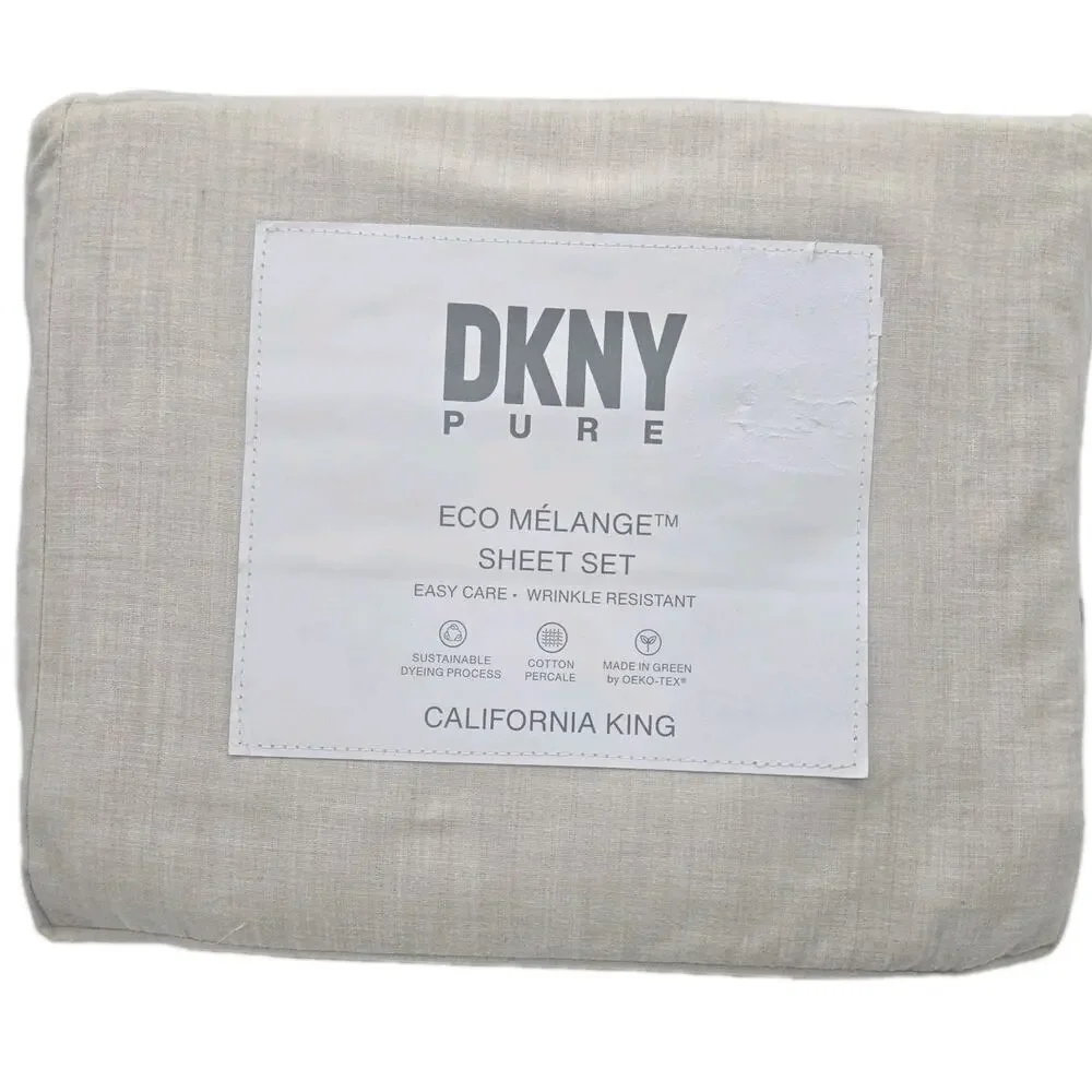 DKNY Pure California King Sheet Set 4pc Eco Melange BEIGE ECRU NEW Cotton/Poly